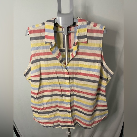 St Johns Bay Womens 3XL Red Yellow Blue White Striped Sleeveless Button‎ Up - Picture 1 of 10